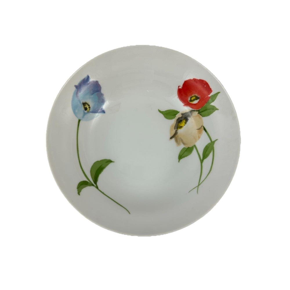 Rhapsody Antoinette Fine China Serving Bowl Flowers ~9" White Red Blue Green